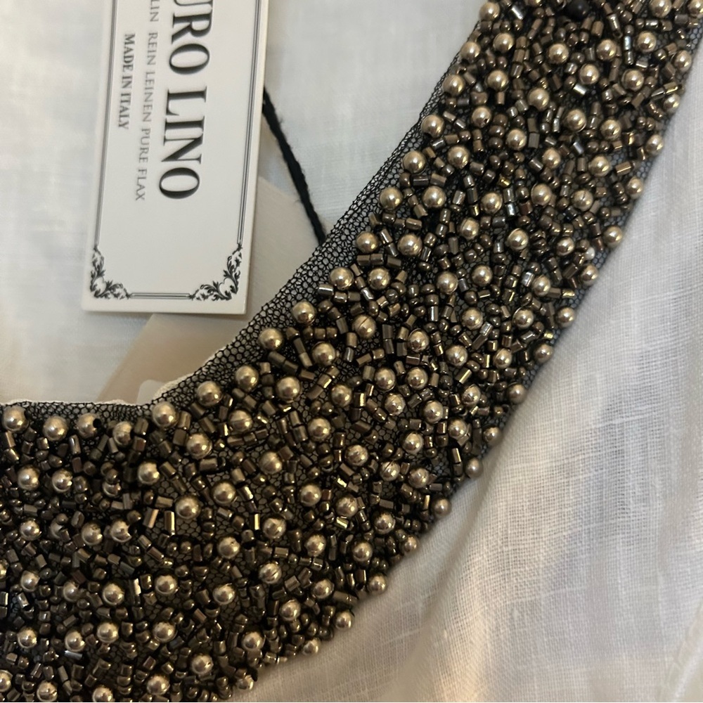Lungo L'Arno NWT White Beaded 100% Linen Tank Blouse Made In Italy Size Small - Picture 11 of 13
